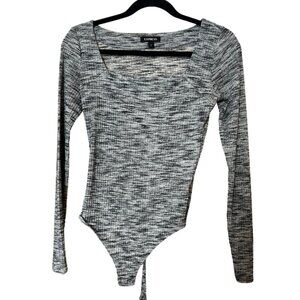 Express Grey and White Patten Bodysuit Size Extra Small